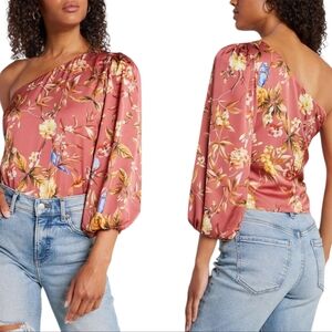 Express Floral Puff One-Shoulder Top Size Meduim NWT
